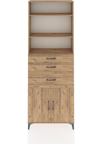 Arges Dolap 4 Raflı 3 Çekmeceli 2 Kapaklı 88X30X243 Çam-Çam