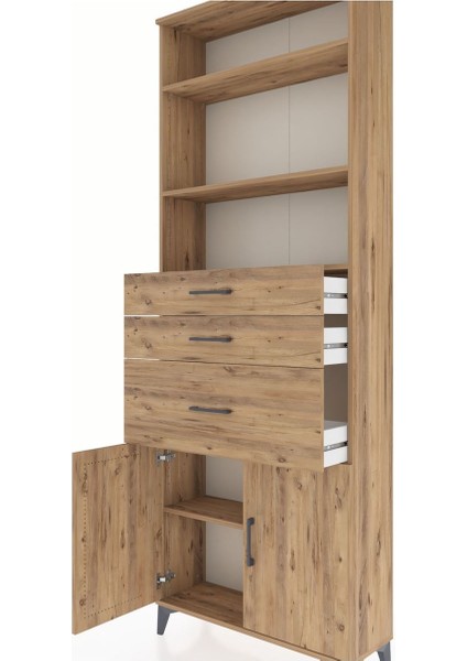 Arges Dolap 4 Raflı 3 Çekmeceli 2 Kapaklı 88X30X243 Çam-Çam indirimleri