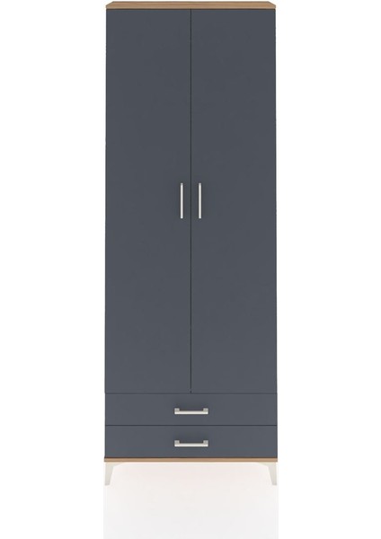 Arges Dolap 2 Raflı 2 Çekmeceli Tek Askılı 88X30X243 Çam-Antrasit
