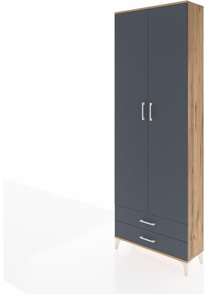 Arges Dolap 2 Raflı 2 Çekmeceli Tek Askılı 88X30X243 Çam-Antrasit modelleri