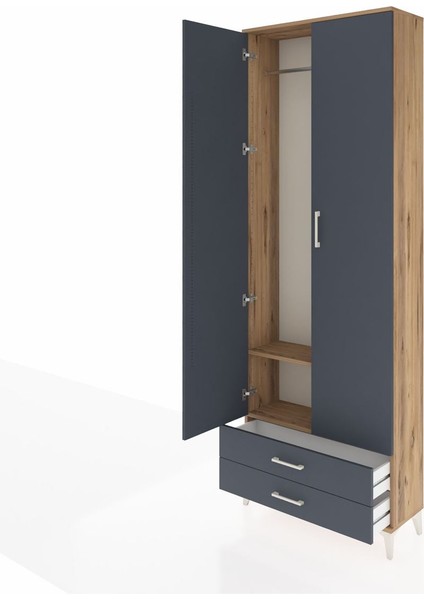 Arges Dolap 2 Raflı 2 Çekmeceli Tek Askılı 88X30X243 Çam-Antrasit fırsatları
