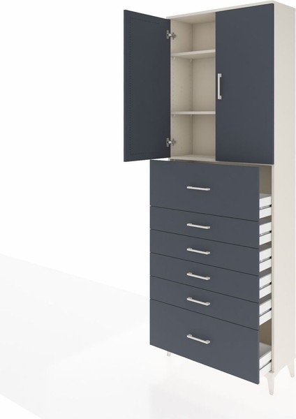 Arges Dolap 3 Raflı 6 Çekmeceli 2 Kapaklı 88X30X243 Aytaşı-Antrasit fırsatları