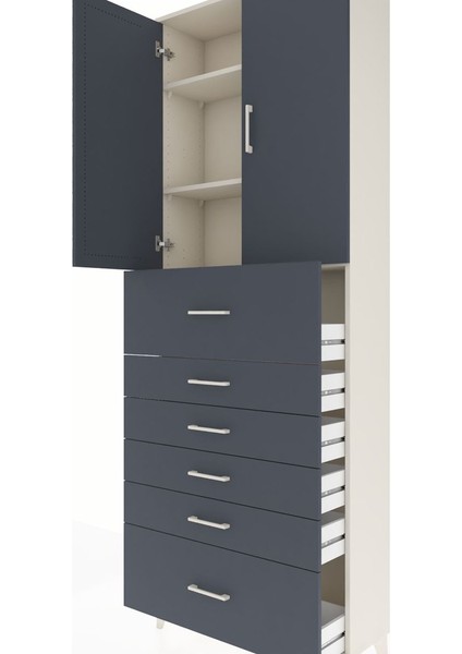 Arges Dolap 3 Raflı 6 Çekmeceli 2 Kapaklı 88X30X243 Aytaşı-Antrasit indirimleri