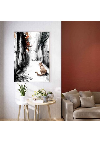 “sessiz Sokak – Kedi ve Şehir Temalı Modern Tablo”