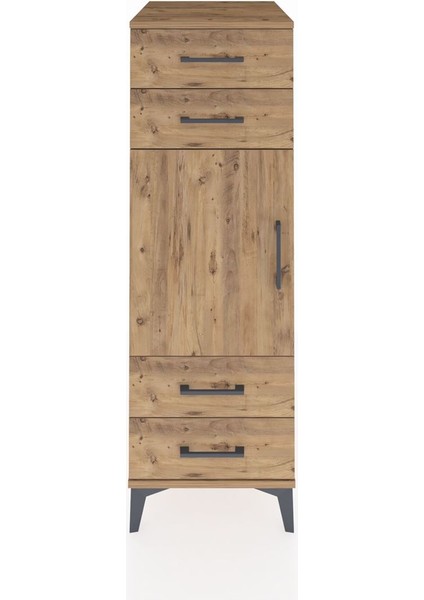 Kronos Dolap 2 Raflı 4 Çekmeceli Tek Kapaklı 44X59X134 Çam-Çam