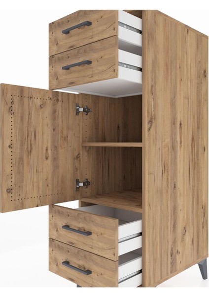 Kronos Dolap 2 Raflı 4 Çekmeceli Tek Kapaklı 44X59X134 Çam-Çam indirimleri