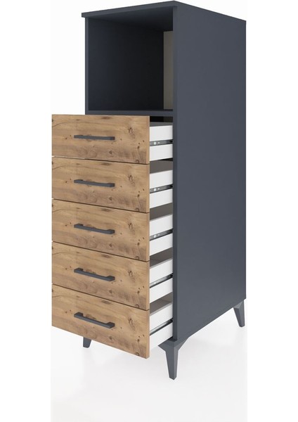 Kronos Dolap Tek Raflı 5 Çekmeceli 44X59X134 Antrasit-Çam fırsatları