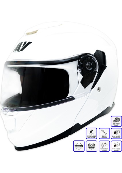 Gp My Helmet MKS002-PW Güneş Vizörlü Şeffaf Çene Açılır Motosiklet Kaskı L