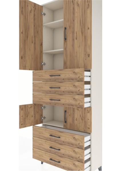 Arges Dolap 4 Raflı 6 Çekmeceli 4 Kapaklı 88X30X243 Aytaşı-Çam indirimleri