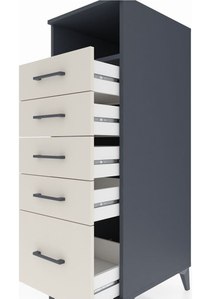 Kronos Dolap Tek Raflı 5 Çekmeceli 44X59X134 Antrasit-Aytaşı indirimleri