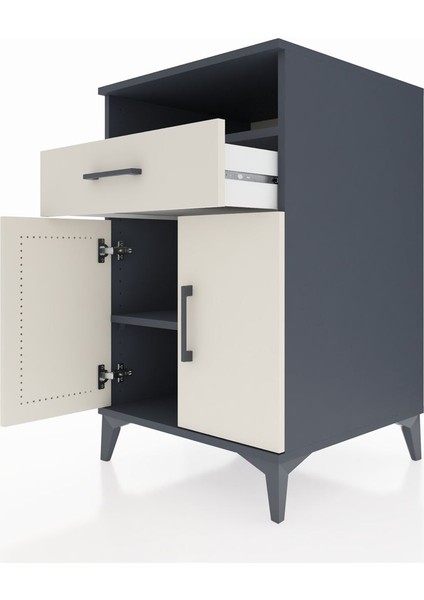 Kronos Komodin 2 Raflı Tek Çekmeceli 2 Kapaklı 60X59X96 Antrasit-Aytaşı indirimleri