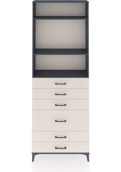 Arges Dolap 3 Raflı 6 Çekmeceli 2 Kapaklı 88X30X243 Antrasit-Aytaşı
