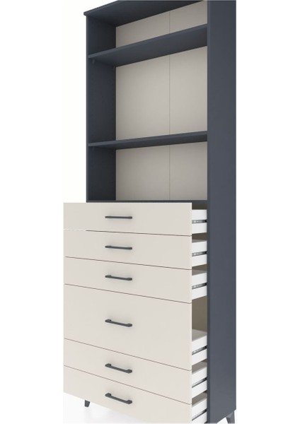 Arges Dolap 3 Raflı 6 Çekmeceli 2 Kapaklı 88X30X243 Antrasit-Aytaşı indirimleri