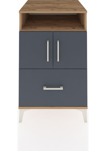 Kronos Komodin 2 Raflı Tek Çekmeceli 2 Kapaklı 60X59X96 Çam-Antrasit