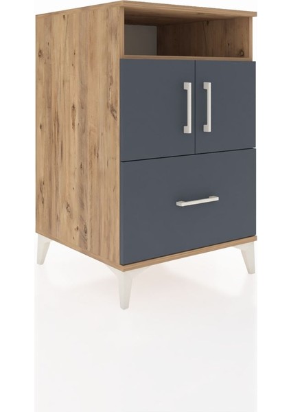 Kronos Komodin 2 Raflı Tek Çekmeceli 2 Kapaklı 60X59X96 Çam-Antrasit fiyatları