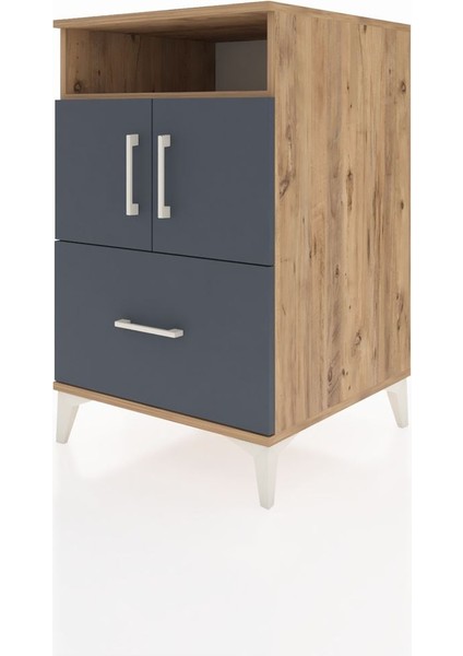 Kronos Komodin 2 Raflı Tek Çekmeceli 2 Kapaklı 60X59X96 Çam-Antrasit modelleri