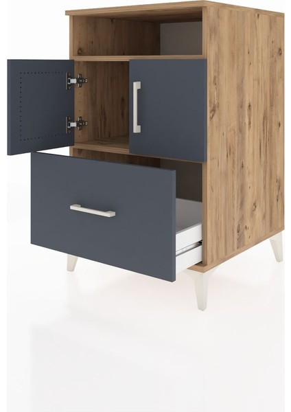 Kronos Komodin 2 Raflı Tek Çekmeceli 2 Kapaklı 60X59X96 Çam-Antrasit fırsatları