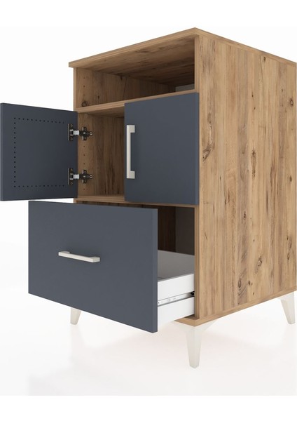 Kronos Komodin 2 Raflı Tek Çekmeceli 2 Kapaklı 60X59X96 Çam-Antrasit indirimleri