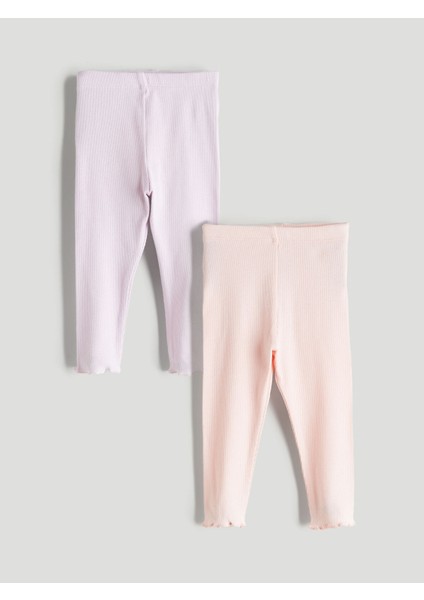 Yeni Sezon Beli Lastikli Kız Bebek Tayt 2'li