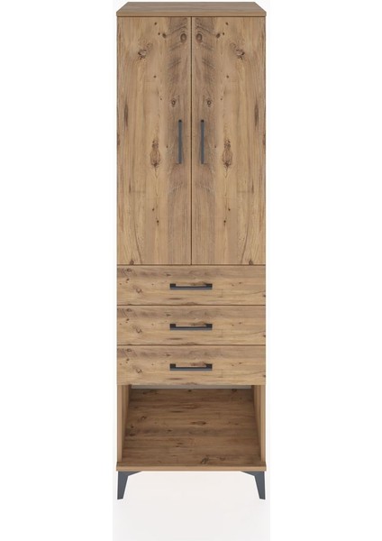 Hyperion Dolap Tek Raflı 3 Çekmeceli Tek Askılı 60X44X195 Çam-Çam