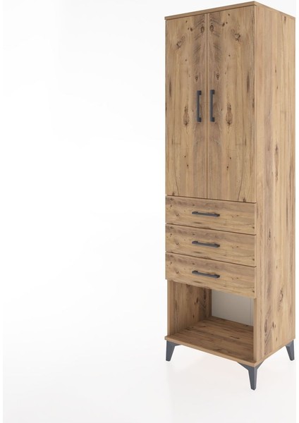 Hyperion Dolap Tek Raflı 3 Çekmeceli Tek Askılı 60X44X195 Çam-Çam modelleri