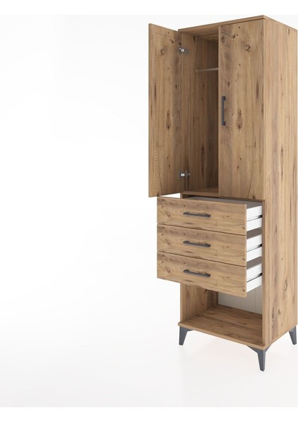 Hyperion Dolap Tek Raflı 3 Çekmeceli Tek Askılı 60X44X195 Çam-Çam fırsatları