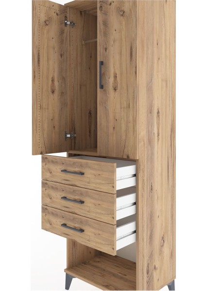 Hyperion Dolap Tek Raflı 3 Çekmeceli Tek Askılı 60X44X195 Çam-Çam indirimleri