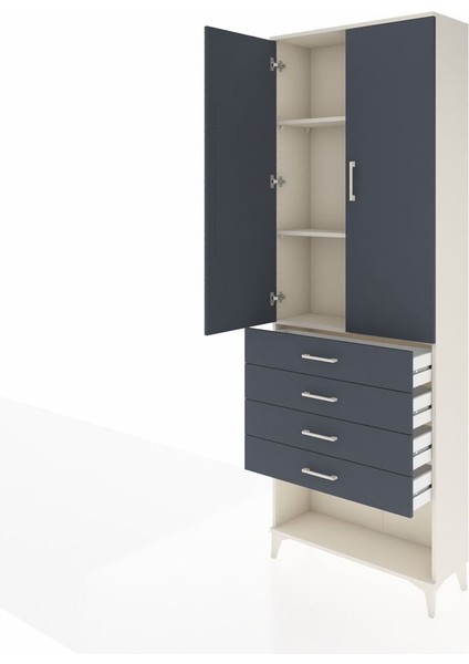 Arges Dolap 3 Raflı 4 Çekmeceli 2 Kapaklı 88X30X243 Aytaşı-Antrasit fırsatları