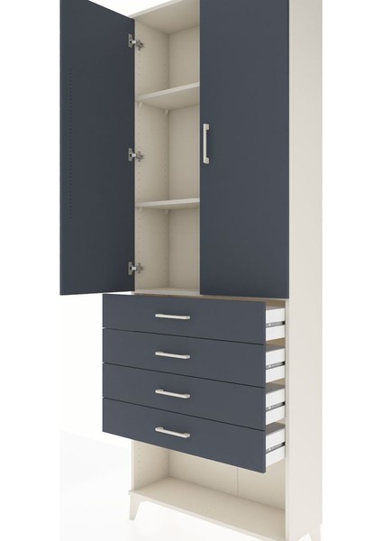 Arges Dolap 3 Raflı 4 Çekmeceli 2 Kapaklı 88X30X243 Aytaşı-Antrasit indirimleri