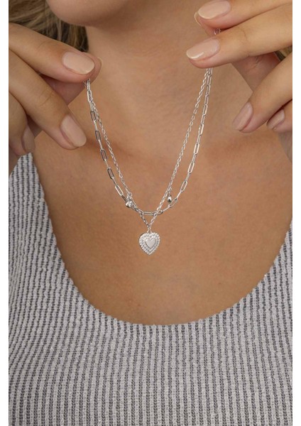 Kalp Figürlü Çift Zincirli Kadın Gümüş Charm Bileklik modelleri