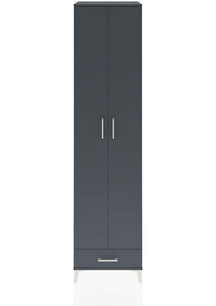 Hyperion Dolap 6 Raflı Tek Çekmeceli 2 Kapaklı 60X44X243 Antrasit-Antrasit