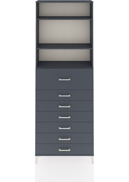 Arges Dolap 3 Raflı 7 Çekmeceli 88X30X243 Antrasit-Antrasit