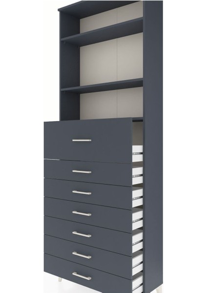 Arges Dolap 3 Raflı 7 Çekmeceli 88X30X243 Antrasit-Antrasit indirimleri