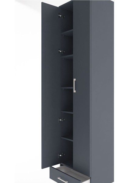 Hyperion Dolap 6 Raflı Tek Çekmeceli 2 Kapaklı 60X44X243 Antrasit-Antrasit indirimleri