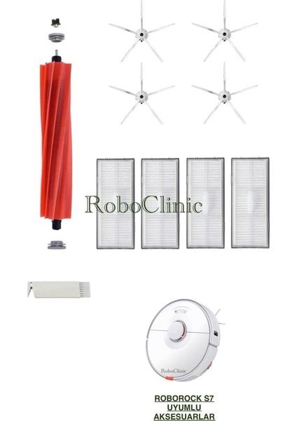 Roborock S7 / S7 Sonic Mopping Robot Süpürge Uyumlu Yedek Fırça, Hepa Filtre - 10 Parça