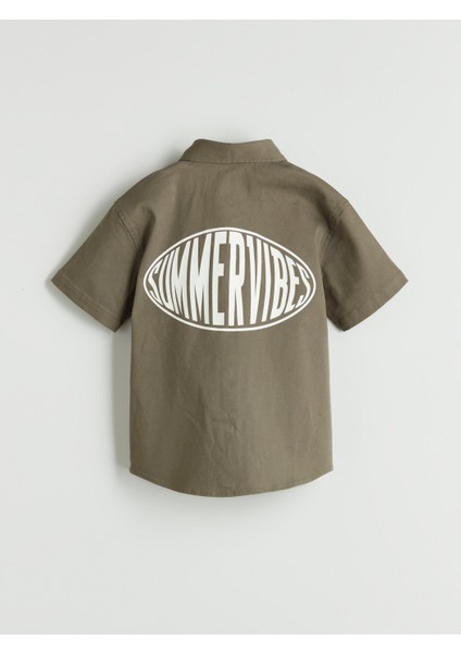 Yeni Sezon Arkası Yazı Baskılı Erkek Çocuk Gömlek
