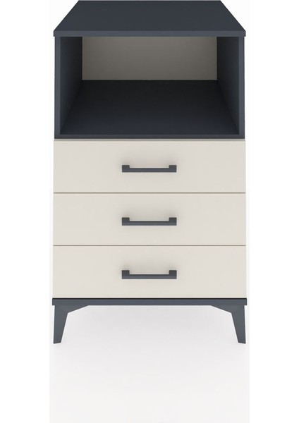 Kronos Komodin Tek Raflı 3 Çekmeceli 60X59X96 Antrasit-Aytaşı