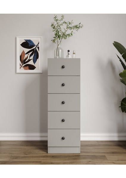 %100 Mdf Moriva 5 Çekmece Şifonyer Gri 132 Cm-Animasyonlu