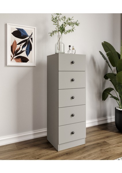 %100 Mdf Moriva 5 Çekmece Şifonyer Gri 132 Cm-Animasyonlu indirimleri