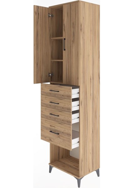 Hyperion Dolap 3 Raflı 4 Çekmeceli 2 Kapaklı 60X44X243 Çam-Çam fırsatları