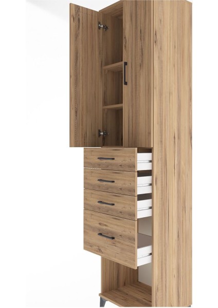 Hyperion Dolap 3 Raflı 4 Çekmeceli 2 Kapaklı 60X44X243 Çam-Çam indirimleri