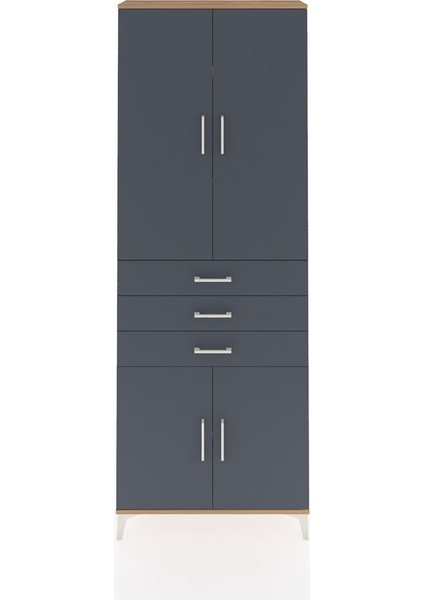 Arges Dolap 4 Raflı 3 Çekmeceli 4 Kapaklı 88X30X243 Çam-Antrasit