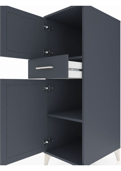 Kronos Dolap 2 Raflı Tek Çekmeceli 2 Kapaklı 44X59X134 Antrasit-Antrasit indirimleri