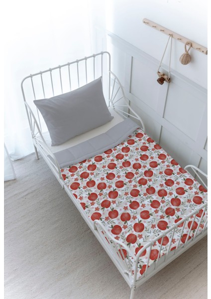 Organik Baskılı Bebek (100X150 Cm) Yorgan Seti - Iconic Serisi - Red Apples