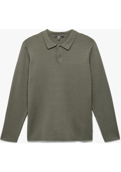 Uzun Kollu Düğmeli Polo Yaka Triko Kazak modelleri