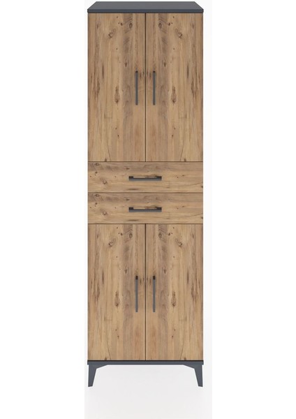 Hyperion Dolap 4 Raflı 2 Çekmeceli 4 Kapaklı 60X44X195 Antrasit-Çam
