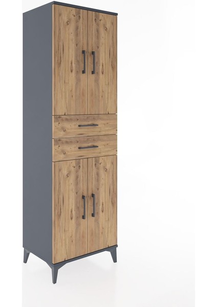 Hyperion Dolap 4 Raflı 2 Çekmeceli 4 Kapaklı 60X44X195 Antrasit-Çam fiyatları