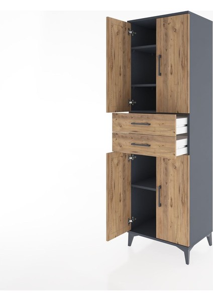 Hyperion Dolap 4 Raflı 2 Çekmeceli 4 Kapaklı 60X44X195 Antrasit-Çam fırsatları