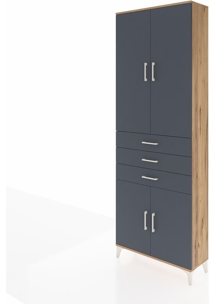 Arges Dolap 4 Raflı 3 Çekmeceli 4 Kapaklı 88X30X243 Çam-Antrasit modelleri