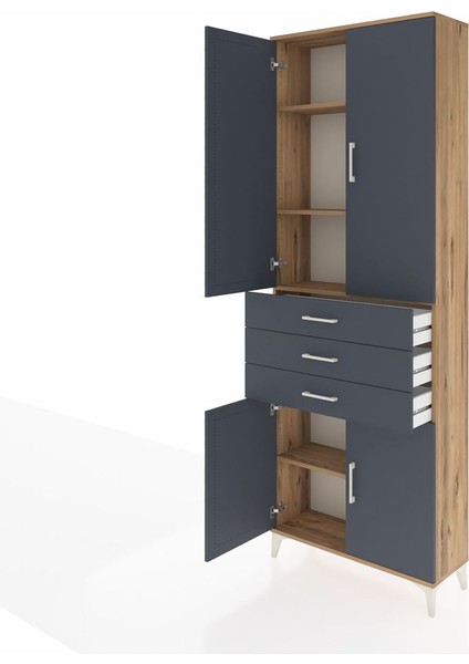 Arges Dolap 4 Raflı 3 Çekmeceli 4 Kapaklı 88X30X243 Çam-Antrasit fırsatları